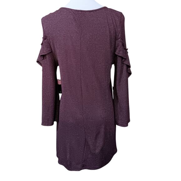NEW ANA Stretchy Tunic Top Blouse Large Dark Purple Sparkle Ruffle Dressy Career - Picture 9 of 9